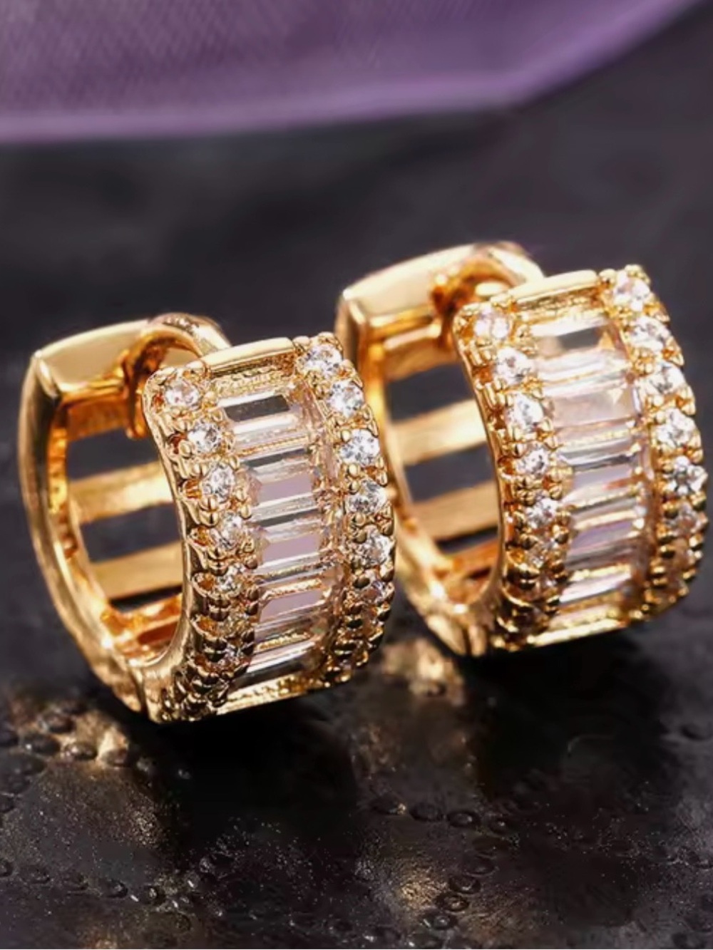 NEW Classic Gold Crystal Huggie Earrings - Women Jewelry